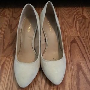 Express Cream Suede Wedge Pumps